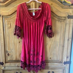 Red  Dress with Black Embroidery